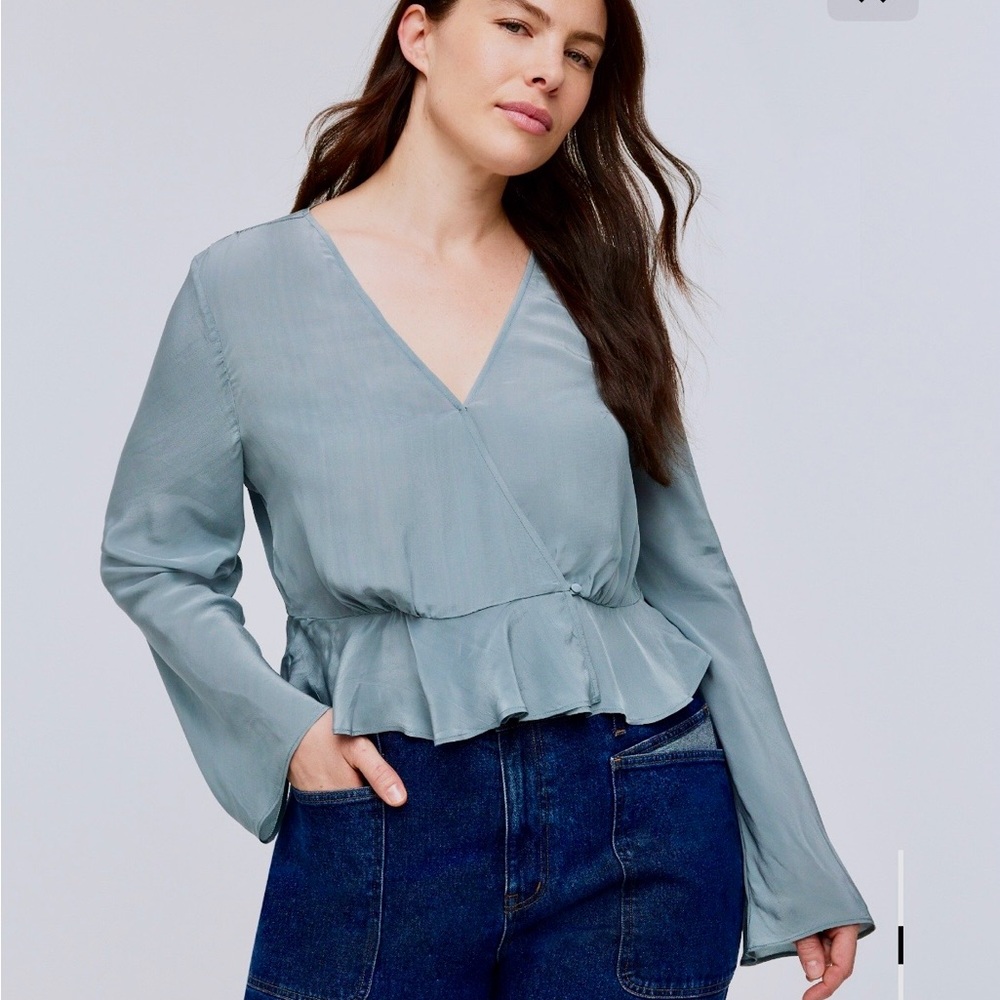 Madewell Pale Blue Wrap Peplum Blouse